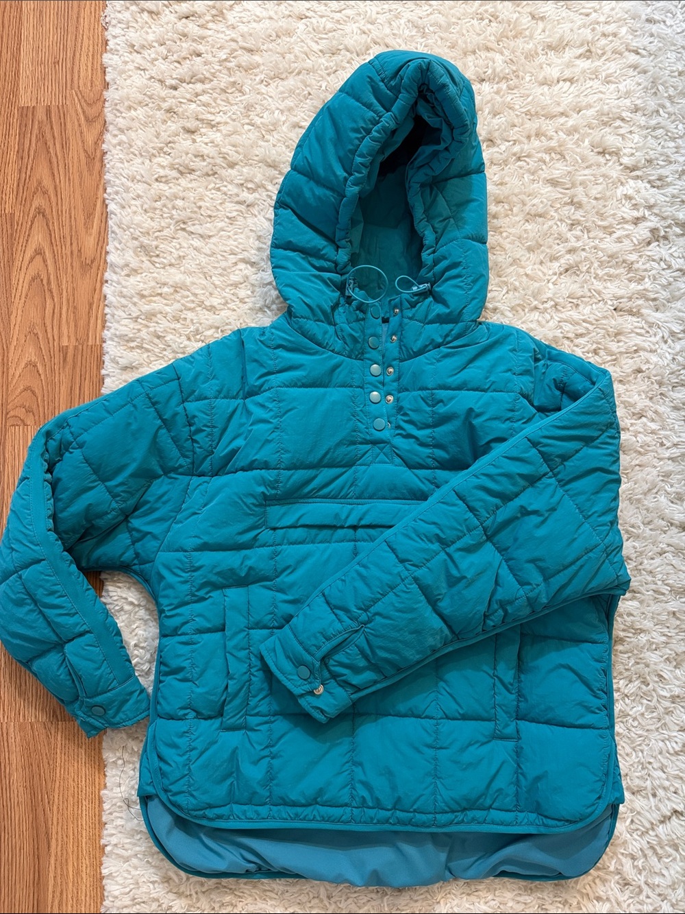 Quilted Style Teal Hooded Puffer Pullover Jacket